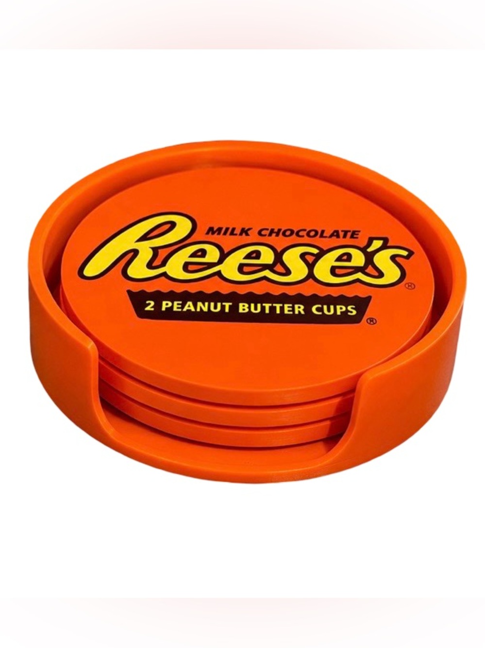 3D Printed Reese’s Coaster Set with Holder set of 4x 4” Round Drink Coasters